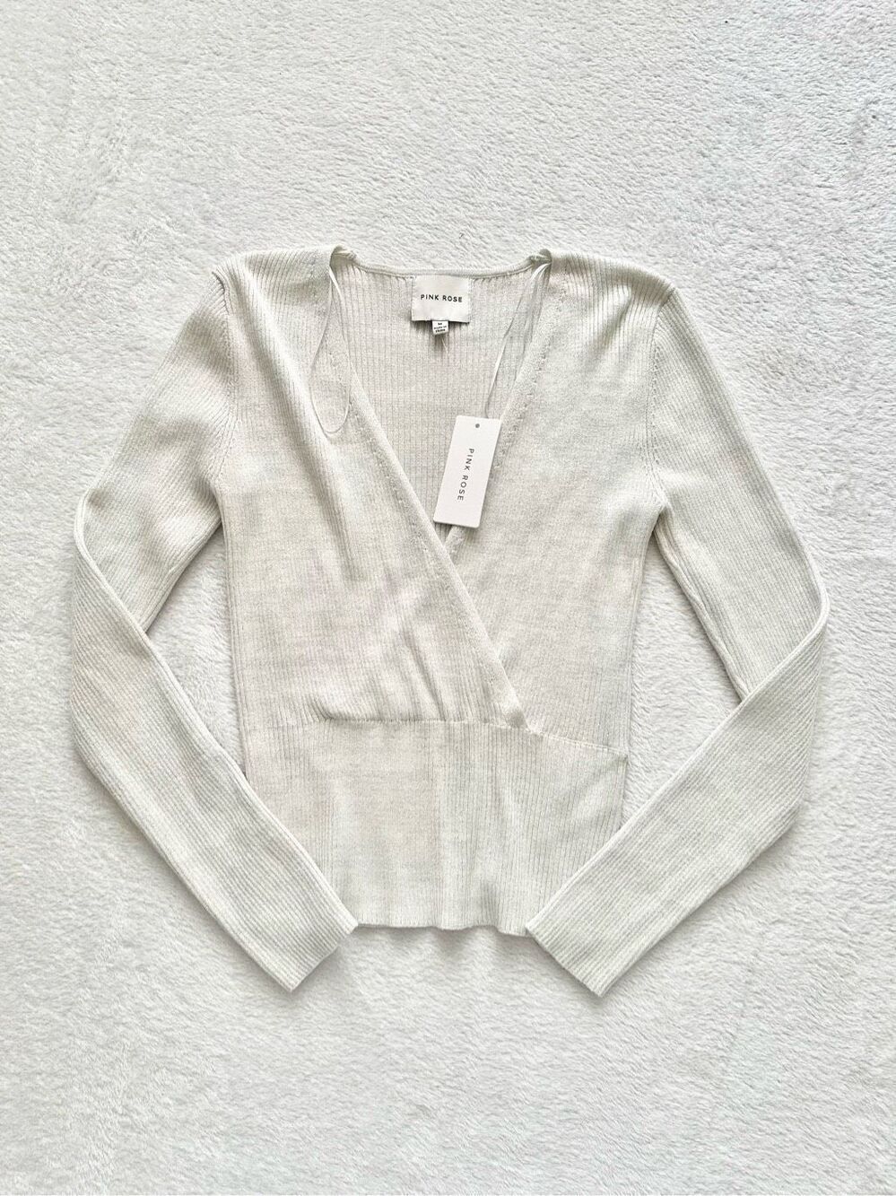 Pink rose light grey sparkle cross ribbed sweater top size M
